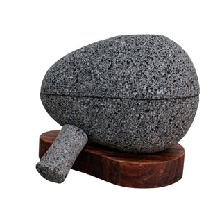 Molcajete aguacate 4 en 1 con base de madera 4 Pulgadas de largo