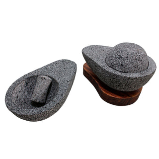 Molcajete aguacate 4 en 1 con base de madera 4 Pulgadas de largo