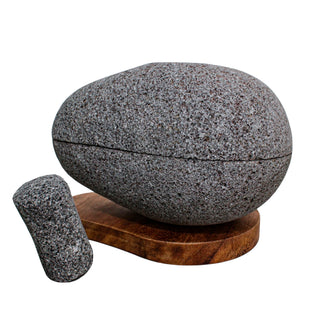 Molcajete aguacate familiar 4 en 1 con base de madera 11 pulgadas