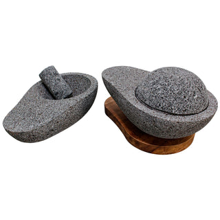 Molcajete aguacate familiar 4 en 1 con base de madera 11 pulgadas