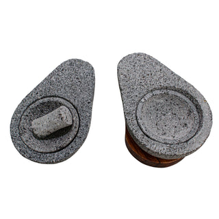 Molcajete aguacate familiar 4 en 1 con base de madera 11 pulgadas