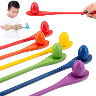 Juguete sensorial de cuchara de madera de arcoíris Montessori, juego de equilibrio a juego de colores, juguete educativo temprano para niños, ayudas para la enseñanza preescolar