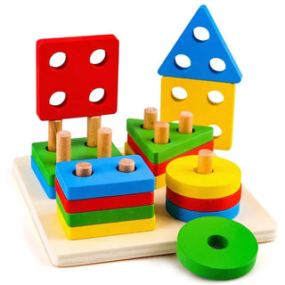 Juguetes de clasificación y apilamiento de madera Montessori, aprendizaje educativo preescolar, reconocimiento de Color, clasificador de formas, rompecabezas para niños, regalos